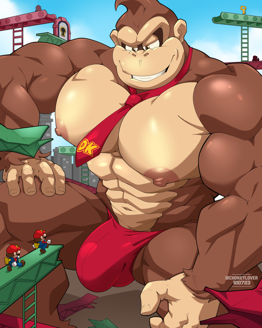 bulge donkey_kong furry hyper_bulge kong macro maldu male male_only mario_(series) mario_vs._donkey_kong mini_mario muscles muscular muscular_arms muscular_male muscular_thighs nintendo solo solo_male