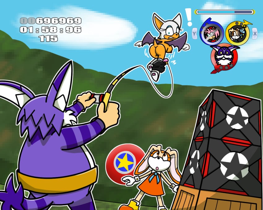 5:4 amy_rose assisted_exposure bat big_the_cat clothing crate cream_the_rabbit embarrassed felid feline female fishing_line fishing_rod himitsu lagomorph leporid mammal pantsing rabbit rouge_the_bat rouge_the_bat_(heroes) sega sonic_(series) sonic_heroes sonic_the_hedgehog_(series) undressing