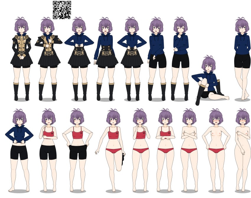 1girls 2d :3 bernadetta_von_varley bra breasts clothed clothing completely_nude completely_nude_female embarrassed embarrassed_nude_female female female_only fire_emblem fire_emblem:_three_houses full_body garreg_mach_monastery_uniform kisekae looking_at_viewer naked nintendo nude panties purple_hair pussy qr_code red_panties small_breasts solo spnati sprite_sheet strip_poker_night_at_the_inventory stripping transparent_background underwear undressing