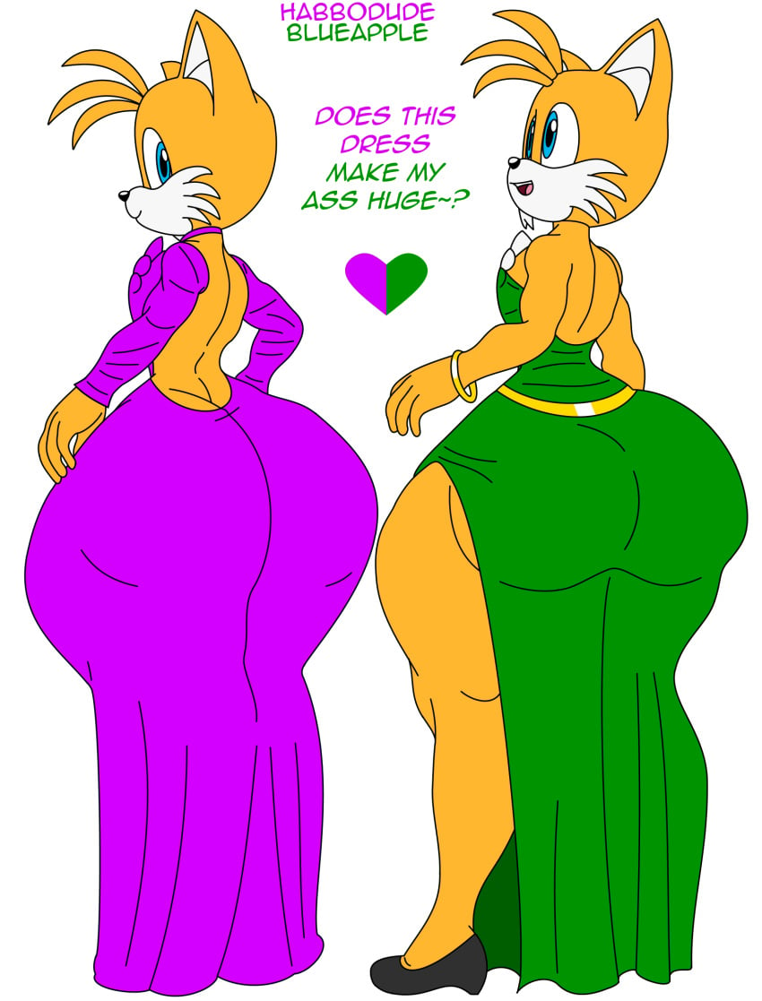 anthro ass ass_in_dress big_ass blueapple canid canine dress dumptruck_ass femboy femboy_only fox girly green_dress habbodude huge_ass looking_at_viewer looking_back looking_up male male_only purple_dress sonic_(series) sonic_the_hedgehog_(series) tails thick_thighs voluptuous wide_hips