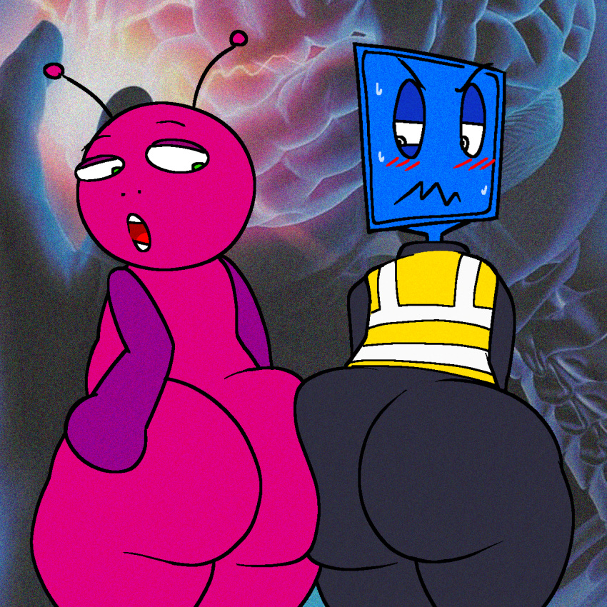 antennae ass_to_ass big_ass big_thighs bugbo bugbo_(bensilly) clothed_male_nude_male no_humans object_head pink_skin self_upload thomas_flyswatter