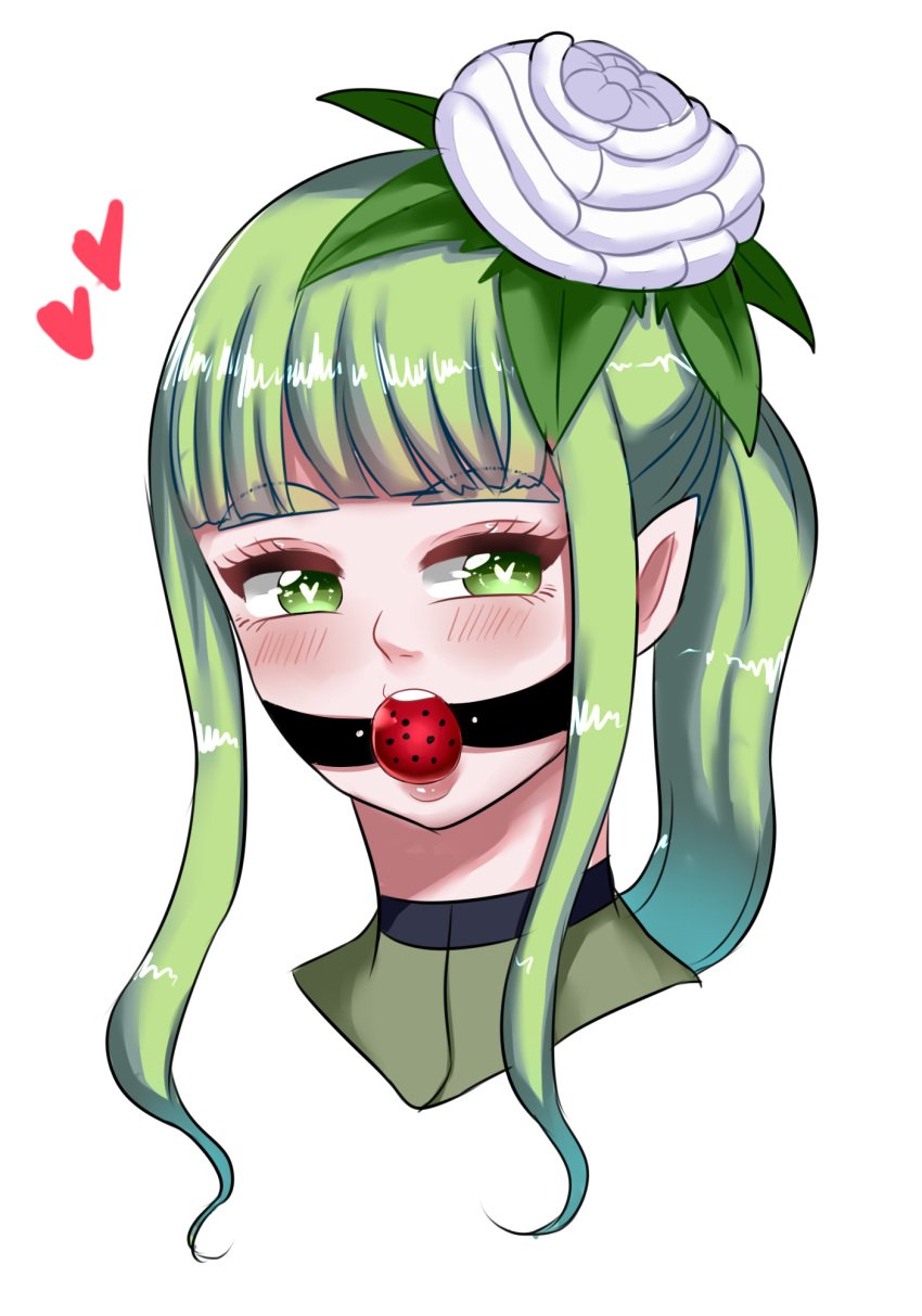 1girls alraune ball_gag ball_gagged blush blushing_at_viewer commission commission_art commissioner_upload elf-san_wa_yaserarenai female flower flower_in_hair flower_on_head gag gagged green_eyes green_hair heart heart-shaped_pupils heart_around_head hearts_around_head kusahanada long_hair looking_at_viewer plant_girl tagaen810