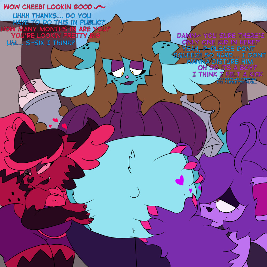 absurd_res belly chibi_(chibitay) chibitay crystal_(chibitay) female furry grope groping_belly groping_from_behind hi_res humanoid pregnant pregnant_anthro pregnant_female spice_(chibitay)