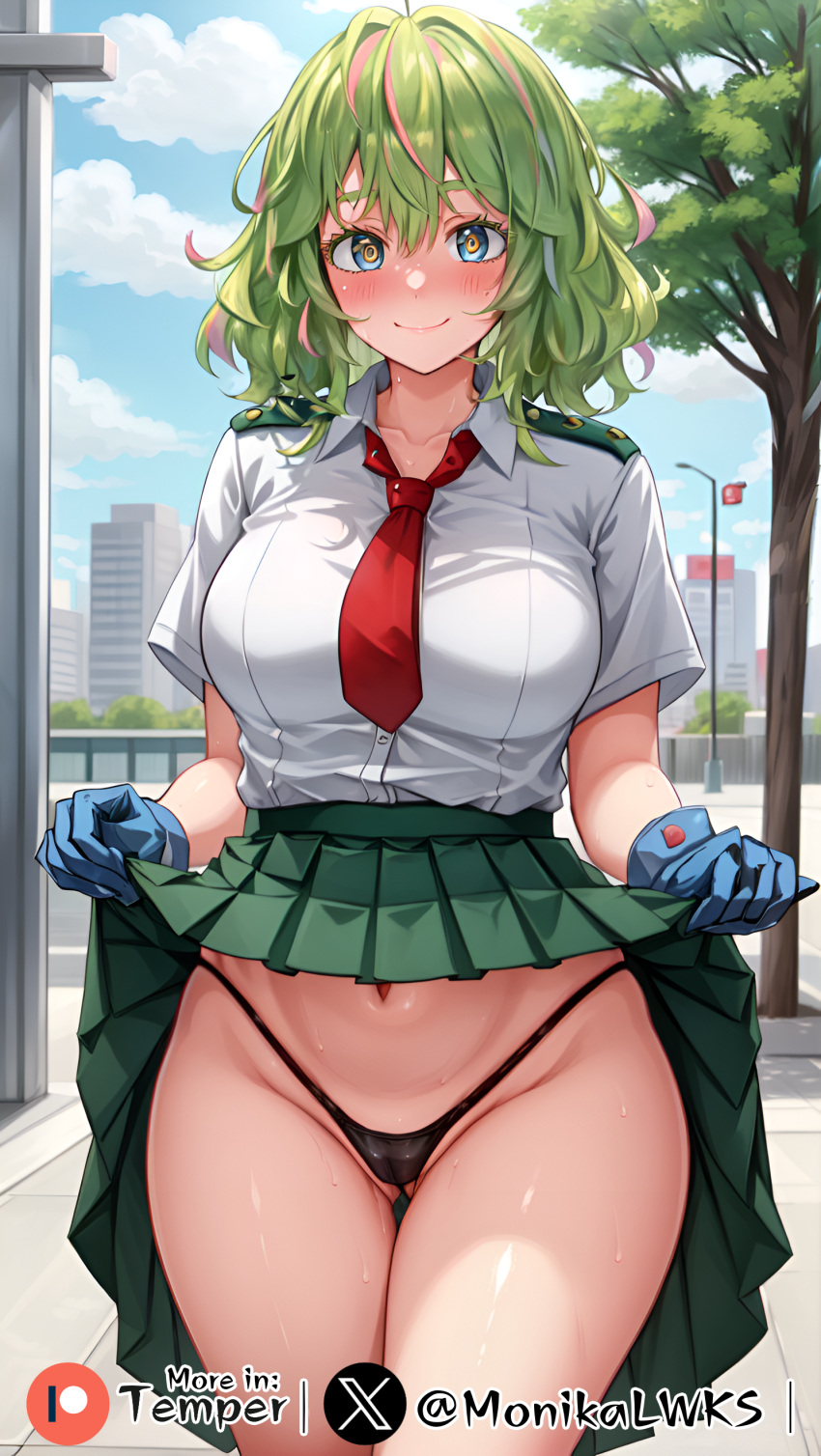 ai_generated boku_no_hero_academia cameltoe curvy exhibitionism hagakure_tooru_(visible) highleg hourglass_figure my_hero_academia school_uniform skirt_lift skirt_pull stable_diffusion temper_ai thong tooru_hagakure tooru_hagakure_(visible) wide_hips