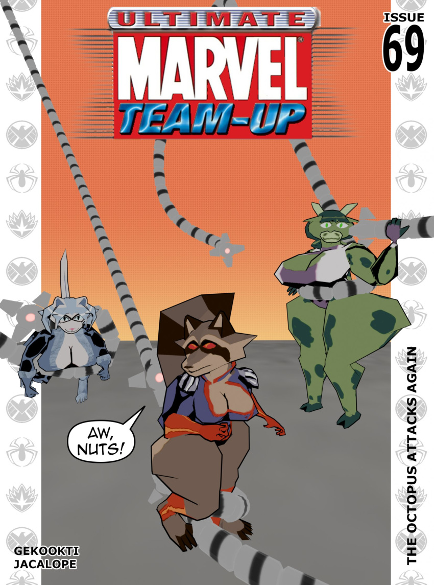 big_breasts black_cat_(cosplay) breasts comic_cover female jacalope marvel marvel_comics notsafeforgek rocket_raccoon_(cosplay) rule_63 she-hulk_(cosplay) thick_thighs wide_hips