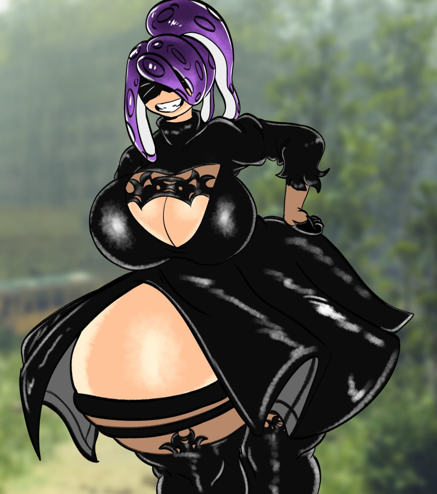 ass_bigger_than_head ass_focus big_breasts boob_window casual casual_nudity cosplay dumptruck_ass female female_only huge_ass huge_breasts inkling inkling_girl lavaplatos_core nier:_automata nintendo nipples_visible_through_clothing no_bra oc sideass splatoon yorha_2b yorha_2b_(cosplay)