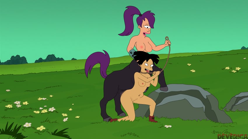 1_eye 1futa 1girls ambiguous_penetration amy_wong big_breasts black_hair breasts censored centaur centauress completely_nude deverica equine_penis female futa_on_female futanari futurama hi_res hooves horsecock horsecock_futanari interspecies monster_girl outdoor_sex outdoors parody penis ponytail purple_hair purple_tail rope rope_leash self_upload standing_sex stomach_bulge submissive_female tagme tail turanga_leela