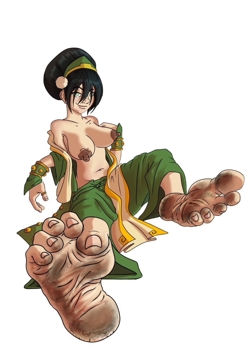 1girls 2d aged_up avatar_legends avatar_the_last_airbender barefoot big_feet black_hair breasts dirty_feet earth_kingdom feet female female_only foot_fetish foot_focus nipples no_penetration sitting solo solo_female tomboy toph_bei_fong welderfeatures