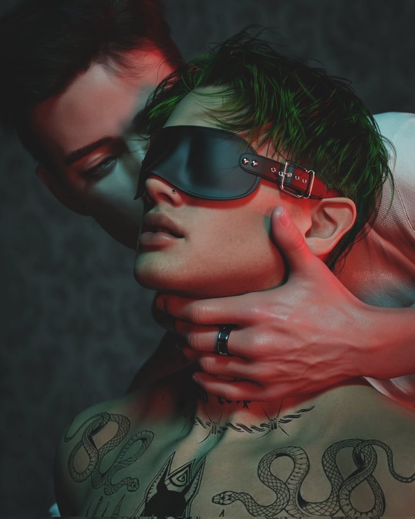 3d 3d_(artwork) 3d_model bedroom bedroom_sex blindfold blindfolded boys_love bsdm close-up dom/sub dominant_male foreplay gay good_boy homosexual kinky male/male male_focus male_only oc original original_characters submissive_male tattooed_arm tattooed_male tomka_sun yaoi