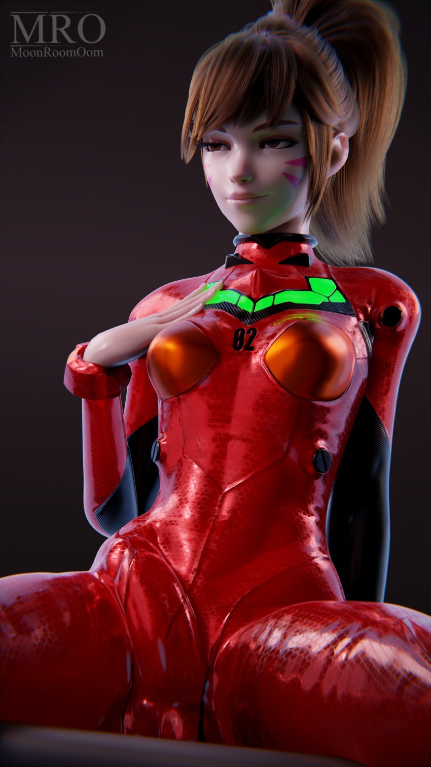 1futa 1girls 3d 3d_(artwork) alternate_version_available asuka_langley_sohryu_(cosplay) blizzard_entertainment bulge bulge_through_clothing cosplay d.va erection_under_clothes futa_only futanari hana_song latex latex_suit moonroomoom neon_genesis_evangelion neopn_genesis_evangelion overwatch overwatch_2 penis_under_clothes plugsuit ponytail small_breasts solo solo_futa tight_clothing wide_hips