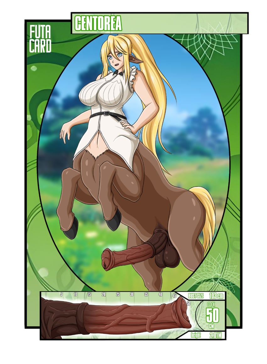 1futa animal_ears areolae balls big_breasts blonde_hair bottomless breasts casual casual_exposure centaur centorea_shianus clothed clothing erection exposed_penis futa_card futa_centaur futa_only futanari horse_girl horse_penis horseballs horsecock horsecock_futanari huge_cock humanoid intersex kemonomimi light-skinned_futanari light_skin long_hair monster_girl monster_musume_no_iru_nichijou nipples pale_skin partially_clothed penis penis_out shotdke solo standing