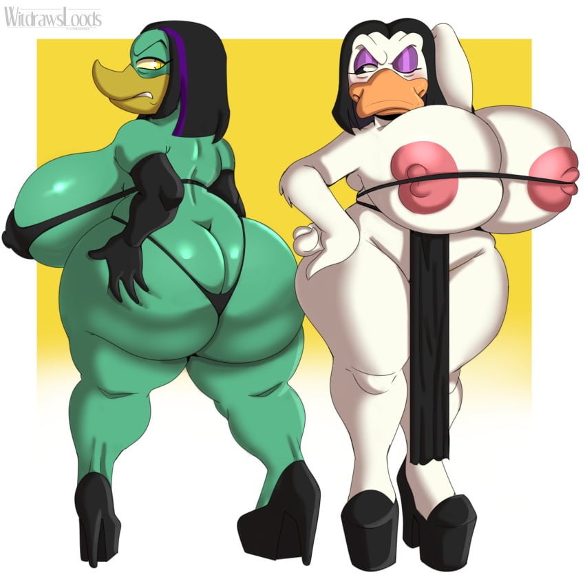 2girls anthro areolae ass ass_cleavage avian beak big_ass big_breasts big_butt black_hair breasts butt_crack dat_ass disney disney_channel duck ducktales ducktales_(2017) eyebrows eyelashes eyeshadow fat_ass female female_focus female_only green_body green_skin high_heels huge_ass huge_breasts large_breasts large_penis magica_de_spell mature mature_female milf multiple_girls navel nipples pink_nipples slightly_chubby thick_ass thick_thighs thighs white_body white_skin wide_hips witdrawsloods yellow_eyes