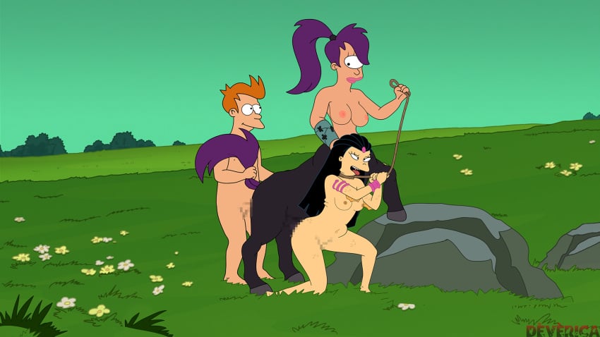 1_eye 1boy 1futa 1girls ahe_gao ambiguous_penetration amy_wong asphyxiation big_breasts black_hair breasts censored centaur centaur_futanari centauress completely_nude deverica equine_penis female futa/female/male futa_on_female futanari futurama hi_res hooves horsecock horsecock_futanari human interspecies light-skinned_female light-skinned_futanari light-skinned_male light_skin looking_at_each_other lucky_transita male male_on_futa monster_girl orange_hair outdoor_sex outdoors parody penetrating_while_penetrated penis philip_j_fry ponytail pulling_own_leash purple_hair purple_tail rope rope_leash self_upload standing_sex stomach_bulge submissive_female tagme tail threesome trio turanga_leela