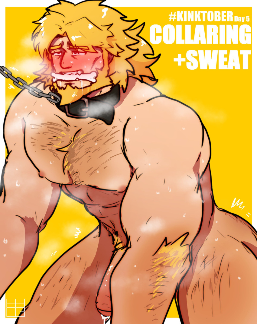 1boy abs balls bara beard big_muscles blonde_hair blush blushing body_hair bone_in_mouth boner chest_hair collar collaring dilf erection facial_hair guilty_gear hairy hairy_arms hairy_chest hairy_male hairy_thighs heavy_sweating hhog human human_only kinktober kinktober_2023 kneeling leo_whitefang light-skinned_male light_skin long_hair long_hair_male male male_nipples male_only manly mature mature_male muscle_bottom muscles muscular muscular_bottom muscular_male musk naked nipples nude nude_male on_hands_and_knees pecs pectorals penis precum precum_drip pubic_hair solo solo_male submissive submissive_male sweat sweating sweaty thick_thighs yellow_background