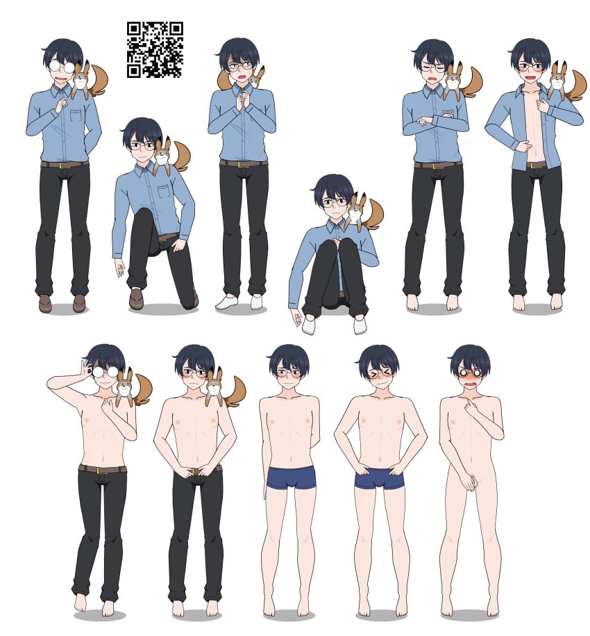 1male 2d anatoly_(cooking_companions) blue_hair completely_nude completely_nude_male cooking_companions dick full_body glasses kisekae looking_at_viewer male male_only naked nude pants penis pet qr_code shirt short_hair skinny solo spnati sprite_sheet strip_poker_night_at_the_inventory stripping transparent_background undressing