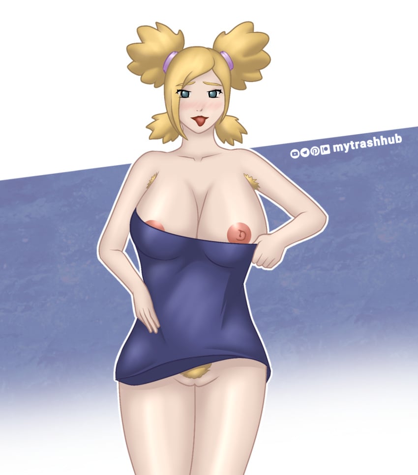 1girls 2d anime anime_style armpit_hair big_breasts blonde_hair boruto:_naruto_next_generations clothed clothed_female clothing female female_armpit_hair female_focus female_only green_eyes hairy_armpits hairy_pussy huge_breasts light-skinned_female light_skin looking_at_viewer milf mytrashhub naruto nipples no_bra open_clothes pubic_hair pussy pussy_hair skirt_up temari thick_thighs tongue tongue_out white_skin