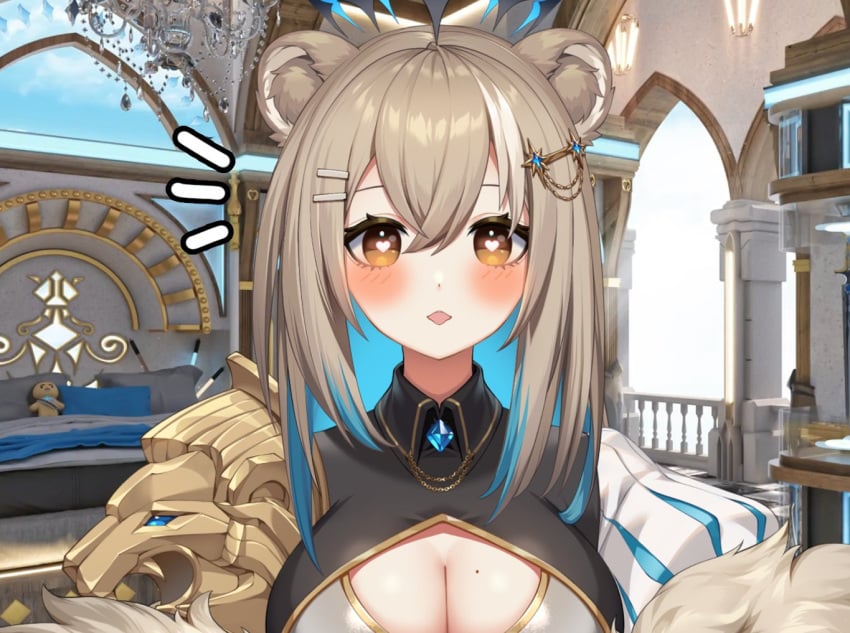 blush cleavage cute hazumi_aileen heart heart-shaped_pupils hearts indie_virtual_youtuber mole_on_breast not_porn official_model virtual_youtuber