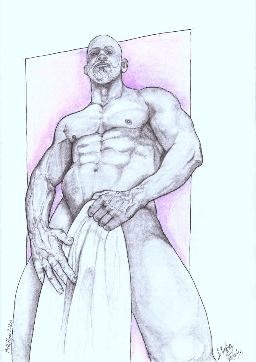 covering_crotch daddy daddy_kink gay_male hand_drawn male male_only multiflyer_2020 muscles muscular muscular_male naked pencil_(artwork) pencil_sketch sketch sketches_by_adab towel_only