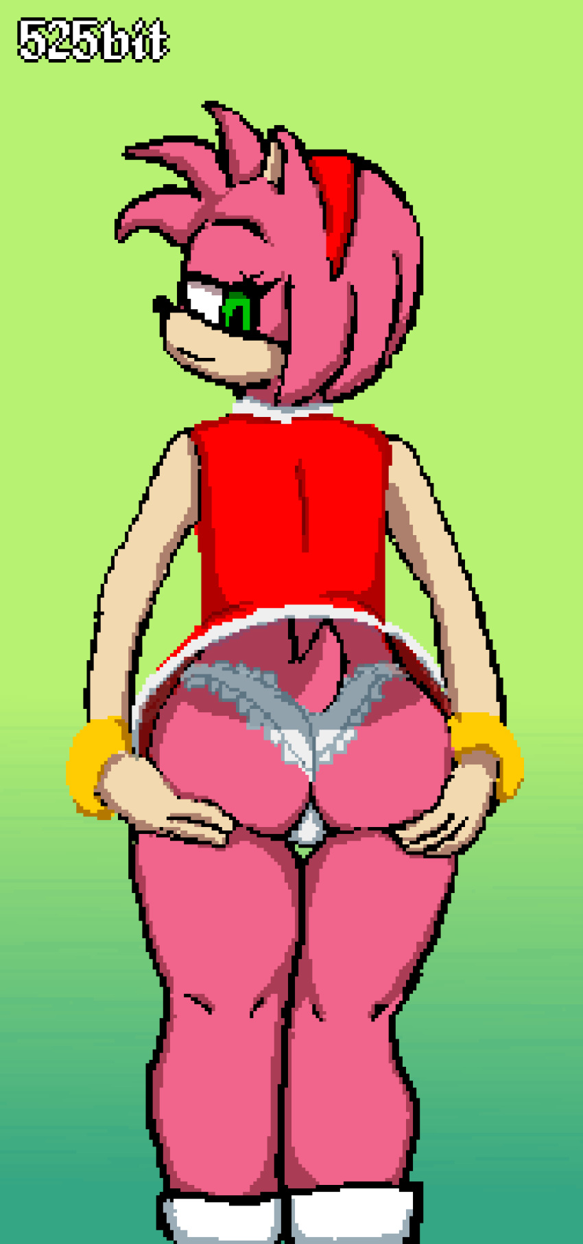 525bit amy_rose animated ass ass_focus ass_grab ass_shake dress female gif gradient_background green_background green_eyes panties pink_hair pixel_animation pixel_art red_dress ring shake shaking shaking_butt sonic_(series) sonic_the_hedgehog_(series) tail tiara twerk twerking