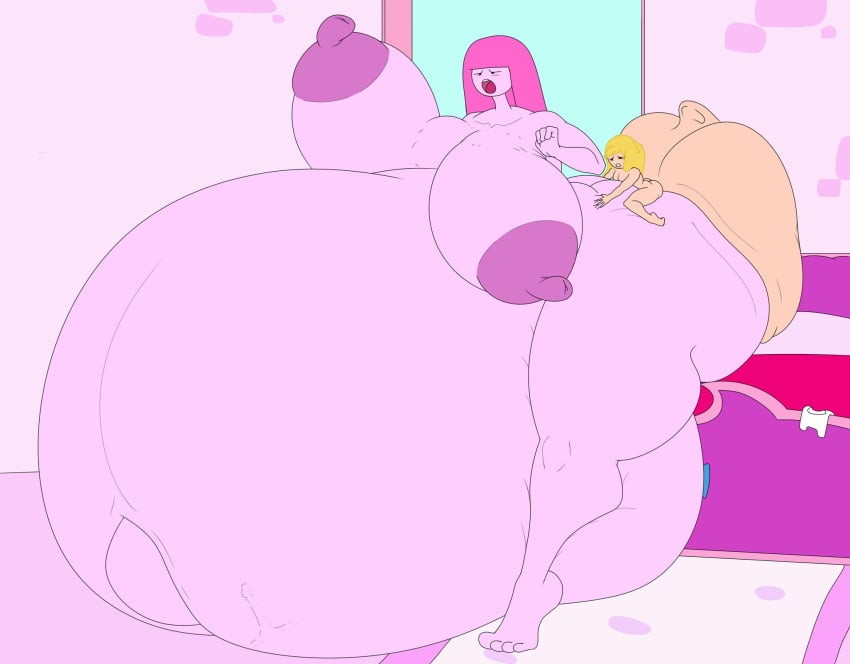 1boy 1girls adventure_time belly big_belly bouncing_breasts cum cumflated_belly cumflation fat fat_woman female finn_the_human huge_ass hyper hyper_ass hyper_balls hyper_belly hyper_breasts inflation larger_female looking_pleasured male morbidly_obese morbidly_obese_female nipples princess_bubblegum secca_(artist) size_difference small_but_hung smaller_male