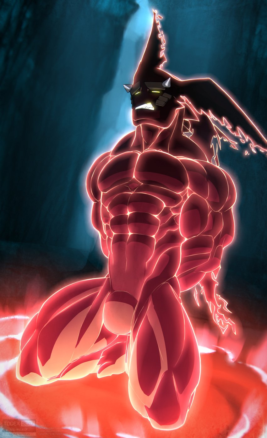 bara featureless_crotch guilty_gear hands_behind_back male male_only muscles muscular nude on_knees sol_badguy sol_badguy_(dragon_install) solo solo_male todex