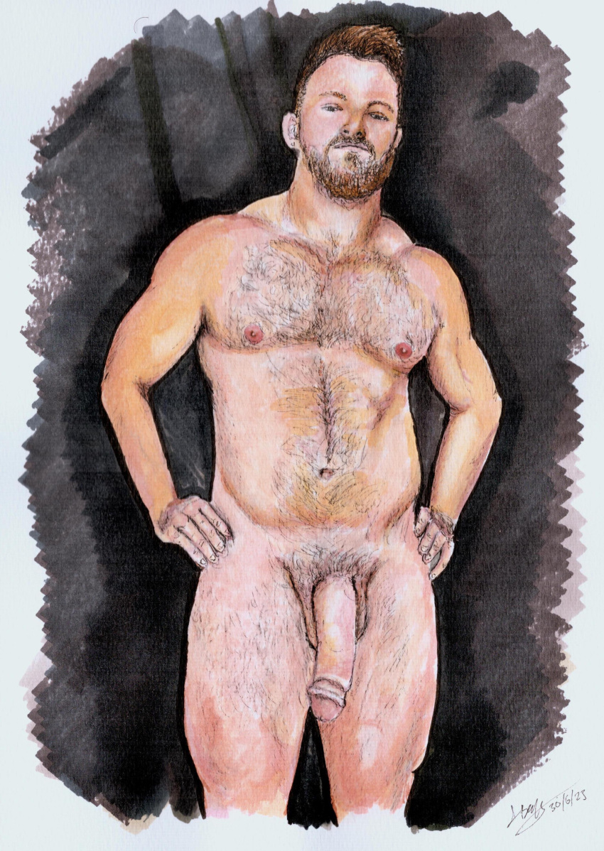 big_cock cock dick gay gay_male hairy_chest hairy_male hand_drawn huge_cock male male_only marker_(artwork) marker_(medium) max_small muscular muscular_male naked onlyfans_model sketch sketches_by_adab