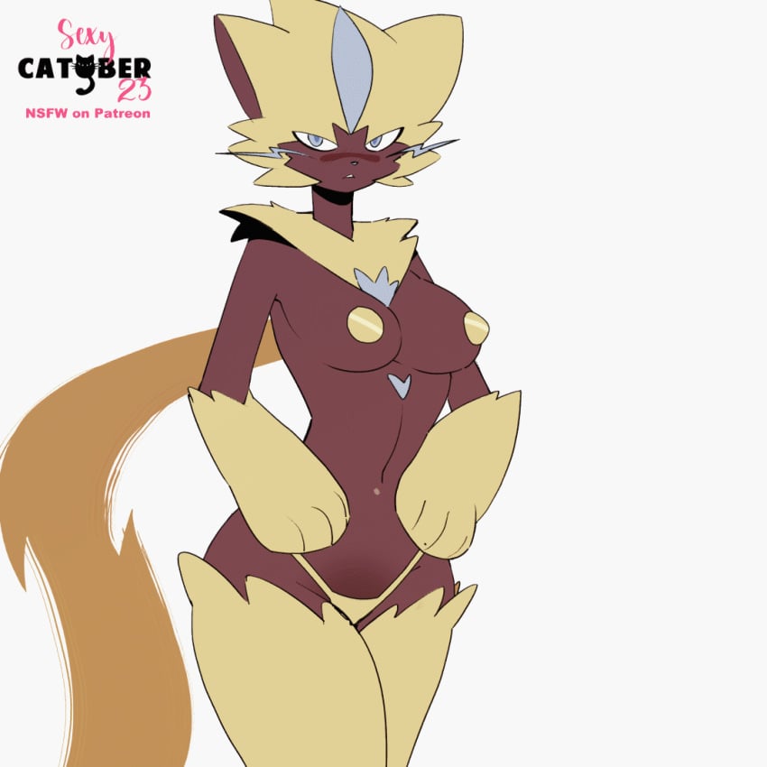 2023 2023s 2d_animation animated anthro belly_button biped black_body blue_eyes blue_nose blush breasts_out catober catober_2023 felid feline felis feliscede female female_focus female_only fur game_freak gen_7_pokemon generation_7_pokemon legendary_pokémon legendary_pokemon lightning mammal medium_breasts navel nintendo nipples panties pokémon_(species) pokemon pokemon_(anime) pokemon_(creature) pokemon_(franchise) pokemon_(game) pokemon_sm simple_background solo tagme underwear white_background yellow_body yellow_fur yellow_nipples yellow_panties yellow_underwear zeraora