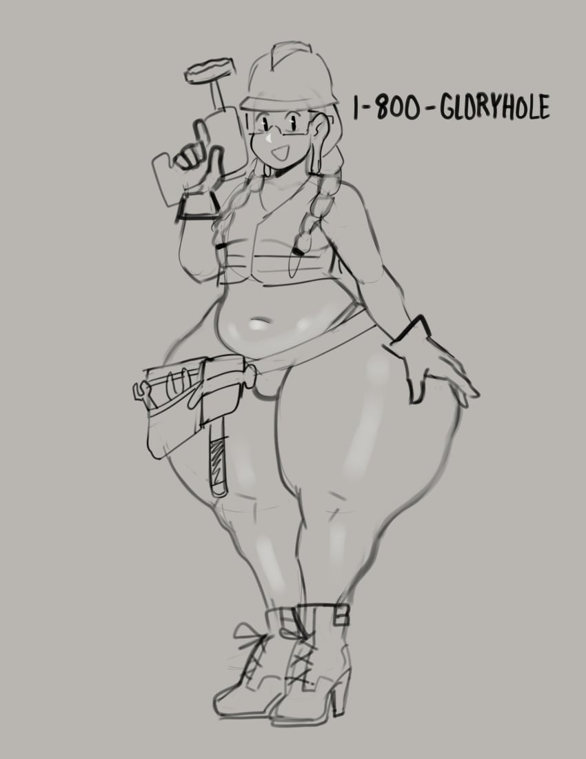 1boy 1femboy blazinahegao bottom_heavy bottom_heavy_femboy construction crossdressing femboy femboy_only feminine_male girly hardhat high_heel_boots high_heels honey_(blazinahegao) huge_hips huge_thighs light-skinned_femboy light-skinned_male light_skin male male_only monochrome original plump_thighs safety_goggles sketch solo thick_thighs tools trap wide_hips wip