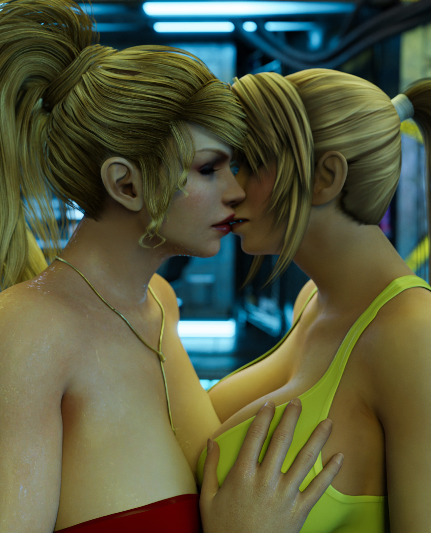 2girls 3d dead_or_alive dead_or_alive_5 hokma lesbian lesbian_kiss rachel_(ninja_gaiden) sarah_bryant virtua_fighter yuri