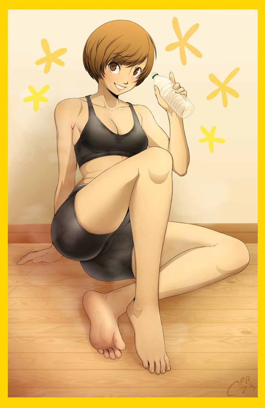 ass atlus barefoot bike_shorts breasts cabronpr feet female female_only persona persona_4 satonaka_chie solo sports_bra tagme toes