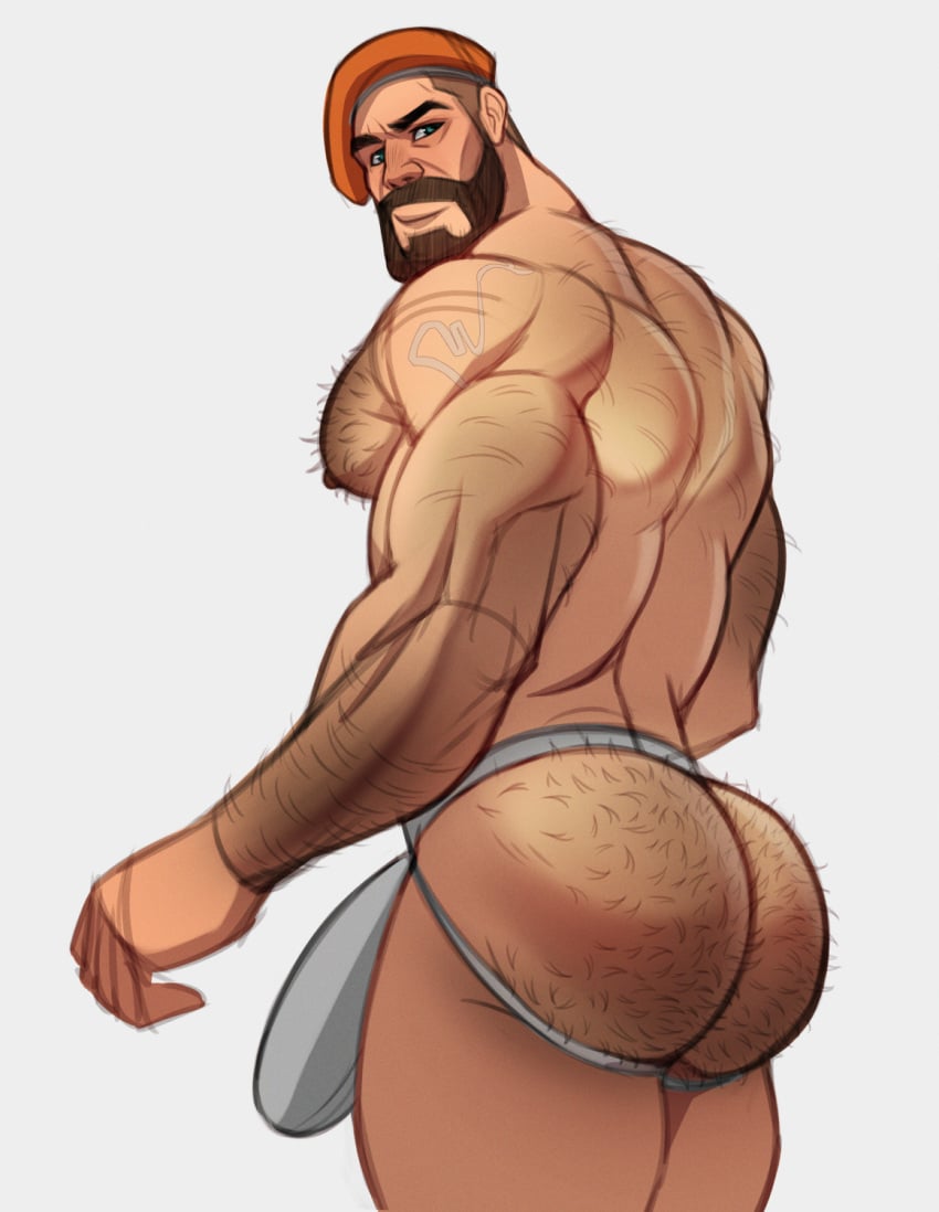 1boy 2023 ass bara bara_ass bara_tits barazoku beard big_ass big_ass_(male) big_butt brimstone_(valorant) bubble_ass bubble_butt bulge daddy facial_hair flaccid gay hairy hairy_arms hairy_chest hi_res highres jockstrap looking_at_viewer male male_focus male_nipples male_only manly muscular_male nipples penis riot_games skayous solo solo_male underwear valorant yaoi