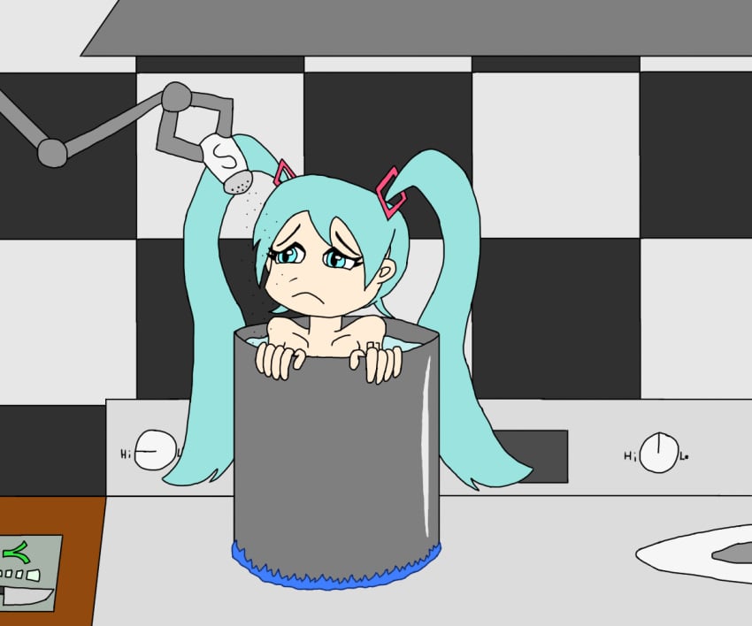 blue_hair boiled_alive boiling boiling_water cannibal cannibalism captured cooked cooked_alive cooked_person cooking cooking_pot cooking_vore covered_nipples damsel damsel_in_distress digital_media_(artwork) dolcett female gynophagia hatsune_miku kidnapped kitchen kneeling naked nude peril pot robotic_arm robots salt seasoning sine420eee songstress soup stew stove vocaloid