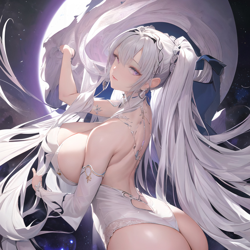 ai_generated big_ass big_breasts braided_hair makinbits moon stable_diffusion tagme tied_hair white_hair