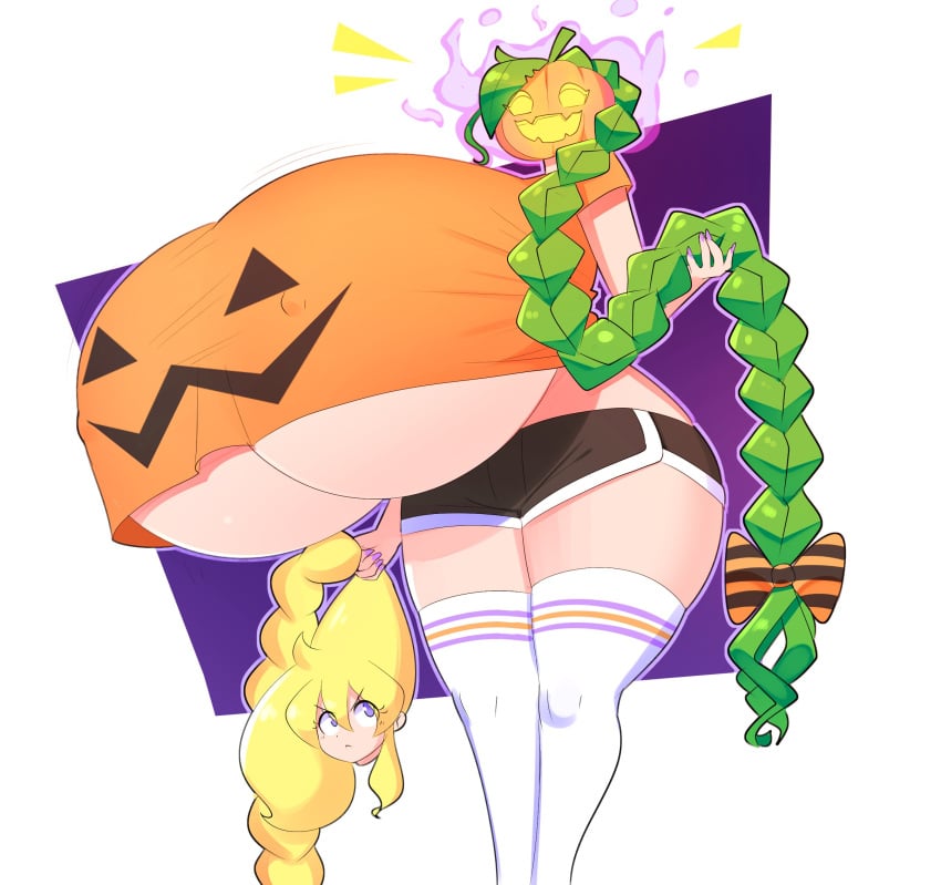 big_ass big_breasts breasts breasts_bigger_than_head cassie_(theycallhimcake) clothed detachable_head dullahan female female_only huge_breasts hyper_breasts no_bra pumpkin_head stolen_body theycallhimcake thick_thighs underboob