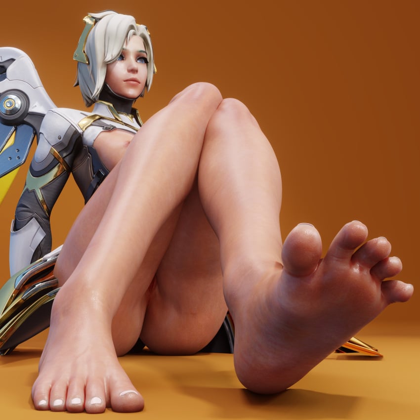 3d 3d_(artwork) activision angela_ziegler b9n barefoot blizzard_entertainment blonde_hair blonde_hair_female cute feet female female_focus female_only focus foot_fetish foot_focus light-skinned_female light_skin mercy only_female overwatch overwatch_2 partially_clothed pov toes