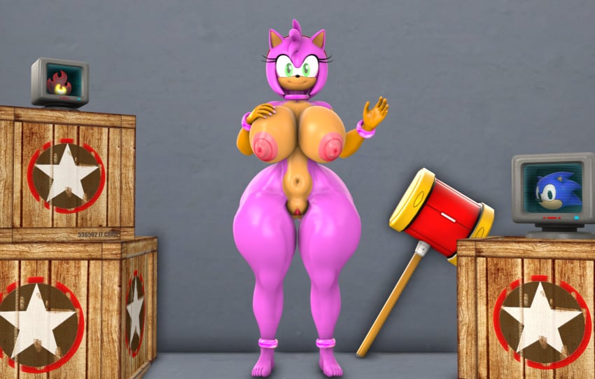 1girls 3d 3d_(artwork) amy_rose blueapple completely_nude completely_nude_female curvaceous fat_pussy female female_only full_body hammer hand_on_breast massive_breasts mobian_(species) naked naked_female nude nude_female pink_body salute smiling_at_viewer solo solo_female sonic_(series) sonic_the_hedgehog_(series) thick_thighs wide_hips