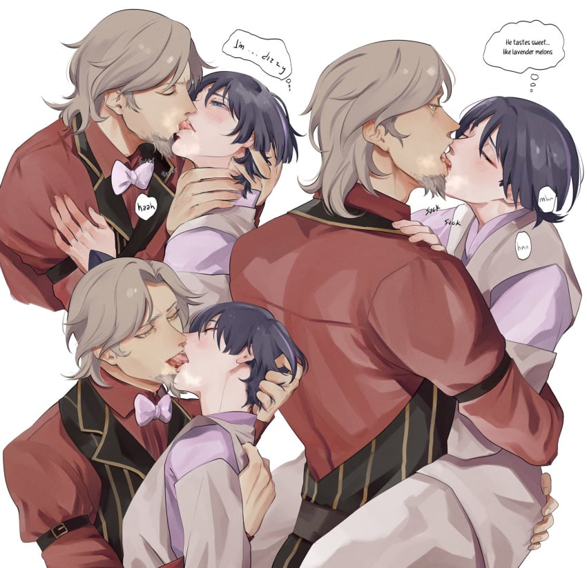 blush clothed dottore_(genshin_impact) drool fully_clothed genshin_impact hairpull kissing making_out male_only moaning no_sex no_visible_genitalia panting scaramouche_(genshin_impact) yaoi