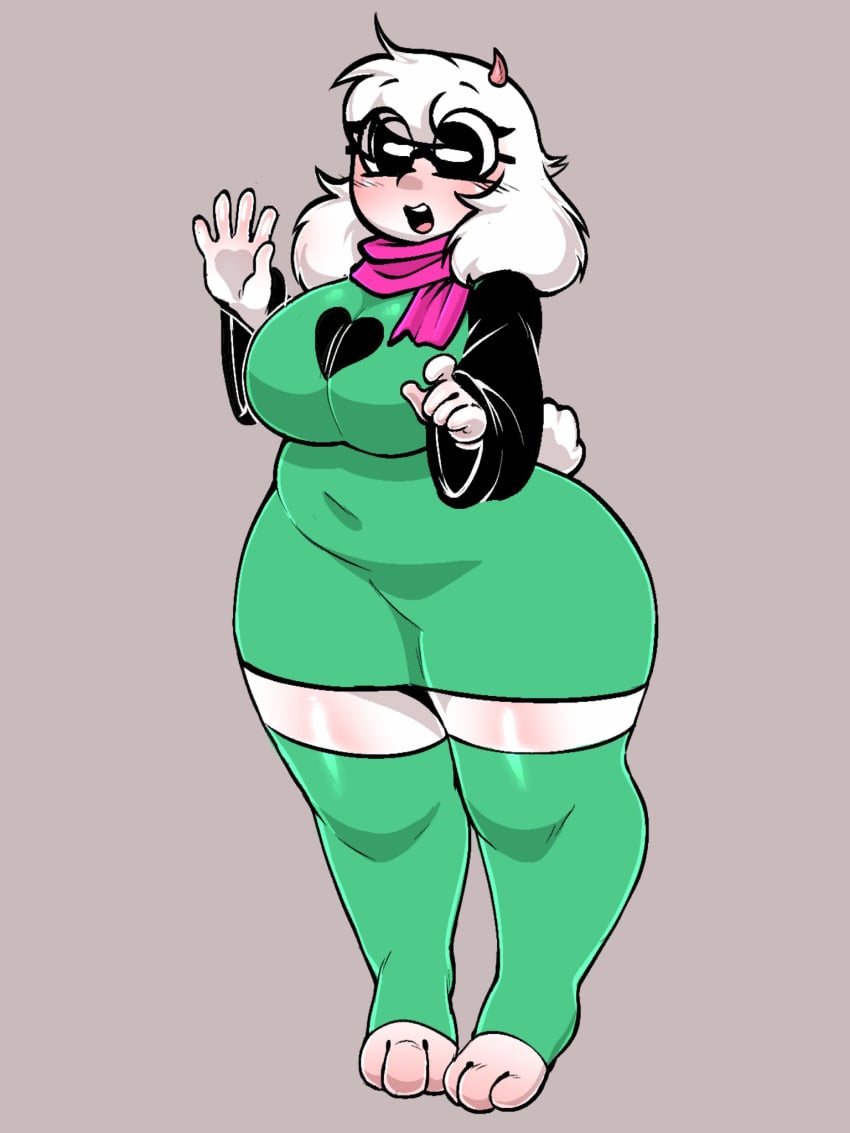 1girls 5hitzzzu bbw big_breasts blush boombita breasts chubby deltarune female female_only female_ralsei funcu funculicious heart horn leggings meatcuteshii pinkbobatoo ralsei ralsei_(female) ralsei_with_white_fur rule_63 scarf simple_background skiddioop skirt solo solo_female stereodaddy thick_thighs thighs undertale_(series)