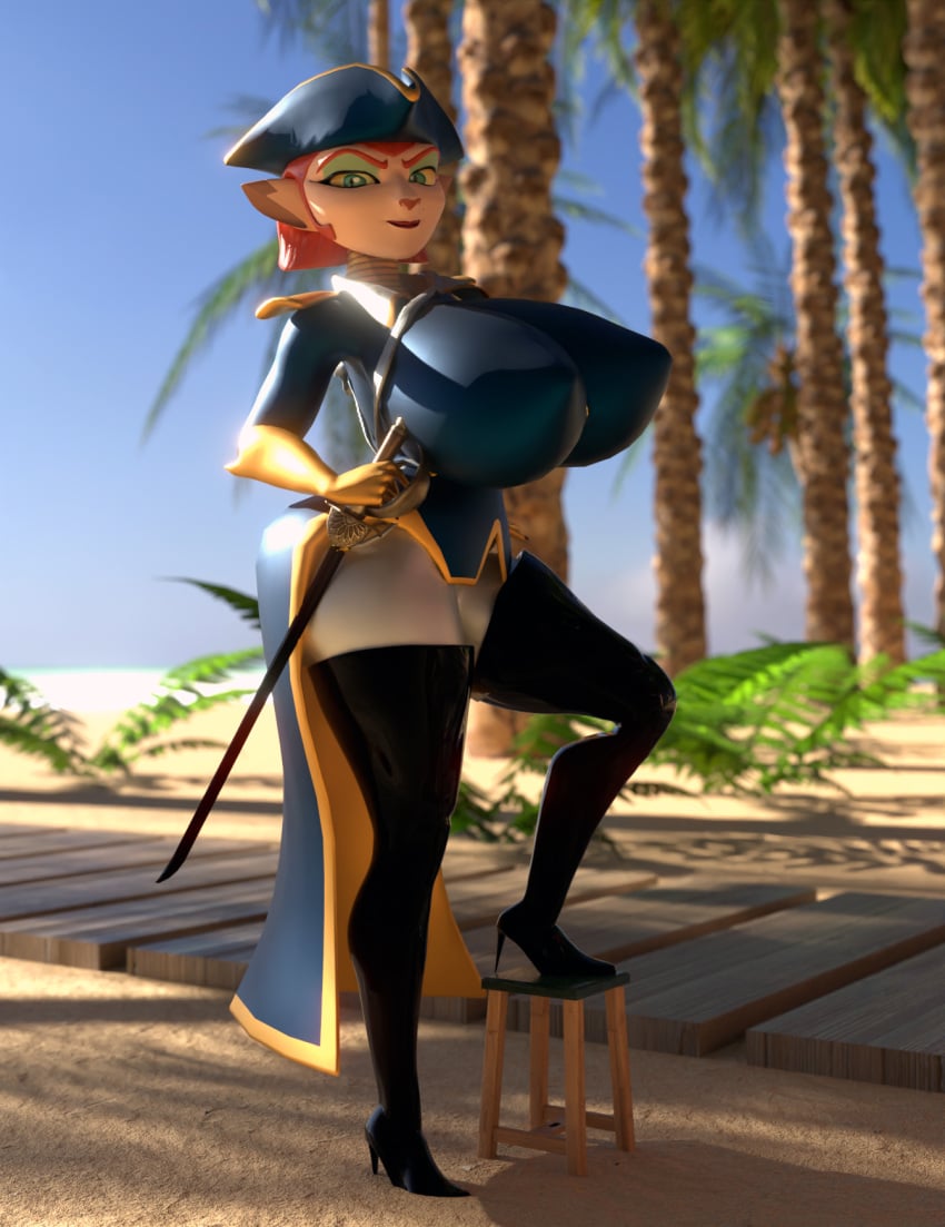 3d 3d_(artwork) anthro big_breasts bob_cut breasts busty captain_amelia cleavage disney huge_breasts large_breasts shocking_(artist) sword tagme treasure_planet voluptuous weapon