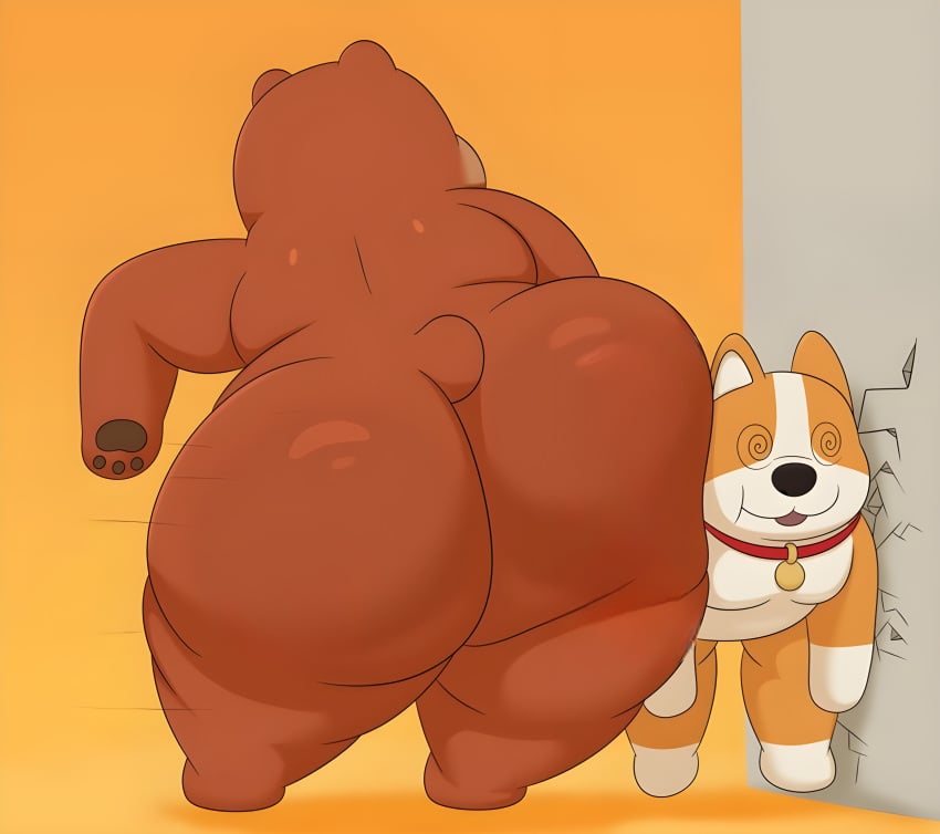 anthro anthro_only ass bear big_ass big_butt brown_fur colossalstars corgi dizzy_eyes furry furry_only multicolored_fur nemo_(party_animals) party_animals_(game) short_stack shortstack slamming welsh_corgi