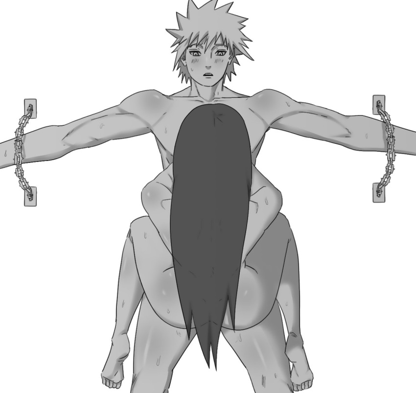 1boy 1girls accurate_art_style arms_at_sides assertive assertive_female barefoot bondage bound canon_couple chained chains completely_nude couple cowgirl_position cowgirl_position duo faceless_female feet female from_above husband_and_wife immobile long_hair male manga_style milf monochrome namikaze_minato nanxdaime naruto naruto_(series) naruto_shippuden nude on_top restrained sitting sitting_on_lap sitting_on_person straight uzumaki_kushina very_long_hair viewed_from_above