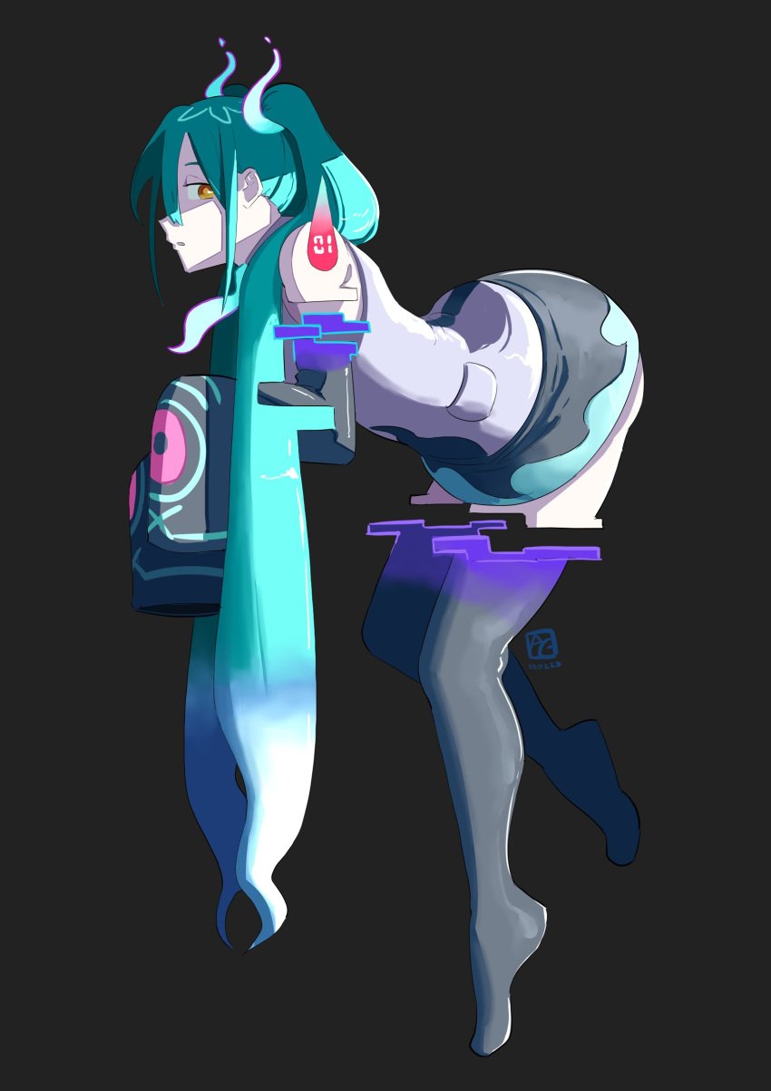 1girls ass automatic_giraffe big_ass big_breasts big_butt big_thighs blue_hair crossover female female_only fire flame ghost glitch hair hair_between_eyes hair_ornament hatsune_miku hatsune_miku_(ghost-type_trainer) horns light-skinned_female light_skin long_hair long_sleeves number numbers outfit outfit_variant pokemon project_diva project_sekai project_voltage shiny shiny_hair skirt skirt_lift sleeves sleeves_past_wrists thighhighs tie tied_hair twintails vocaloid yellow_eyes