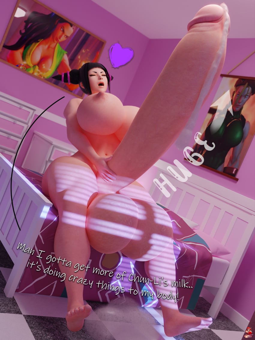 1futa 3d areolae balls balls_bigger_than_head bed bedroom breasts breasts_bigger_than_head completely_nude english_text erect_penis erection futa_giantess futa_only futanari giantess huge_balls huge_breasts huge_cock hyper hyper_balls hyper_breasts hyper_penis juri_han lazza_(artist) light-skinned_futanari light_skin masturbation mini_giantess nipples nude nude_futanari penis penis_expansion penis_growth precum precum_drip precum_pool solo street_fighter testicles text thick_thighs