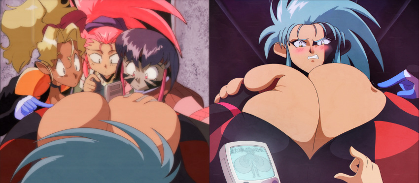 4girls ayeka_masaki_jurai big_breasts breast_awe breast_expansion breasts gigantic_breasts goblinhordestudios grabbing grabbing_breasts huge_breasts hyper_breasts looking_at_another looking_at_breasts mihoshi_kuramitsu poking ryoko_hakubi tenchi_muyo! washu_hakubi