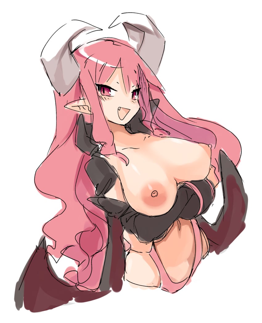 breasts cute_fang disgaea drawn female jank365m large_breasts looking_at_viewer nippon_ichi_software succubus succubus_(disgaea) succubus_horns succubus_wings