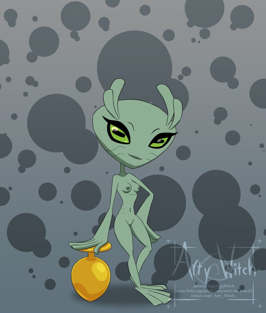 alien amphibian artywitch ben_10 buttplug cartoon_network female giant_buttplug gigantic_buttplug gold_buttplug hi_res huge_buttplug hyper_buttplug luhley luhley_(ben_10) massive_buttplug micro sex_toy