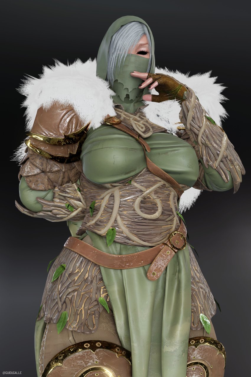 1girls 3d 3d_(artwork) big_breasts black_eyes black_pupils black_sclera blender elf facemask female female_only fully_black_eyes grey_hair guidugalle guimontag kerillian looking_at_viewer solo solo_female vermintide warhammer_(franchise) warhammer_fantasy wide_hips wood_elf wood_elf_(warhammer)