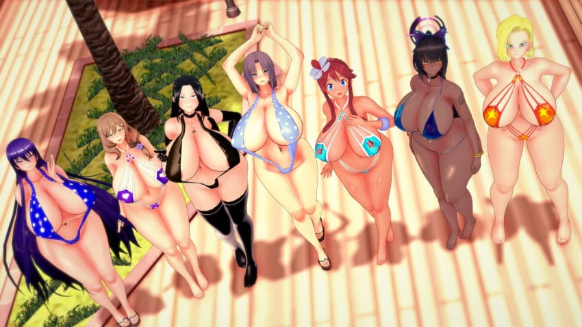 7girls akiyama_rinko android_18 big_breasts big_thighs bikini_top black_hair blonde_hair blue_archive breasts brown_hair busty codeyumi dark-skinned_female dark_skin dragon_ball female female_only genshin_impact huge_breasts huge_thighs karin_(blue_archive) koikatsu large_breasts large_thighs light-skinned_female light_skin lisa_(genshin_impact) long_hair mature_female milf momo_yaoyorozu multiple_females multiple_girls my_hero_academia navel navel_piercing pokemon purple_hair red_hair senran_kagura skyla_(pokemon) sling_bikini slingshot_swimsuit swimsuit taimanin_(series) thick_thighs thighs voluptuous yumi_(senran_kagura)