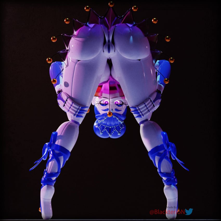 3d 3d_(artwork) 3d_model ass ass_focus ass_up back_view ballerina ballora ballora_(fnafsl) big_breasts black_background blackterio blender blender3d blender_(software) blender_cycles bottomless five_nights_at_freddy's five_nights_at_freddy's:_sister_location fnaf looking_at_viewer no_bra no_panties nude pink_nipples pussy scottgames sister_location skirt solo thick_ass