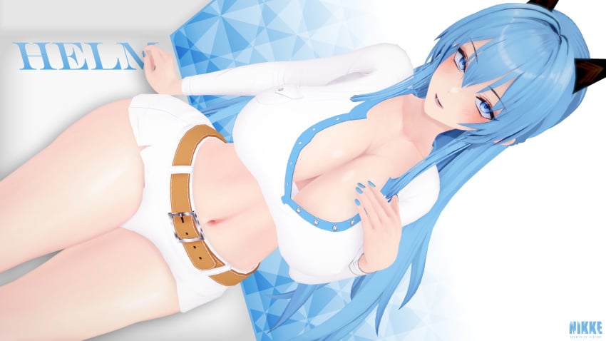 1girls 3d 3d_(artwork) alluring blue_eyes blue_hair cleavage cleavage_cutout female female_focus female_only goddess_of_victory:_nikke helm_(aquamarine)_(nikke) helm_(nikke) hotpants huge_breasts light-skinned_female light_skin long_hair looking_at_viewer seductive seductive_look seductive_smile smile smiling smiling_at_viewer tagme thick_thighs top_heavy topwear vulcax wide_hips